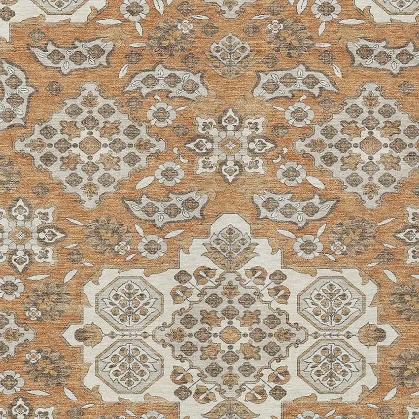 Terra Cotta Gray And Beige Medallion Washable Indoor Outdoor Area Rug Photo 4