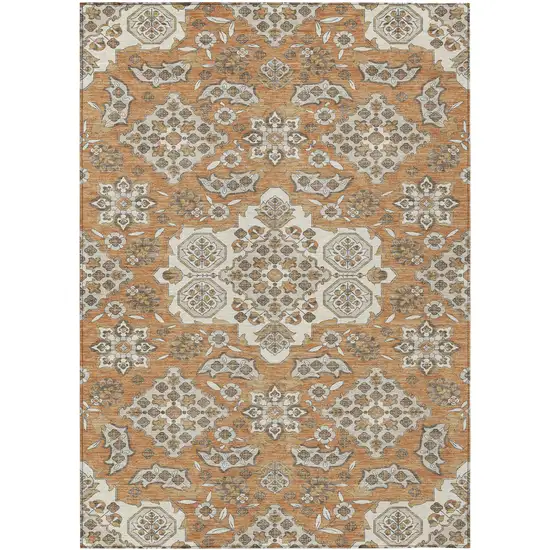Terra Cotta Gray And Beige Medallion Washable Indoor Outdoor Area Rug Photo 1
