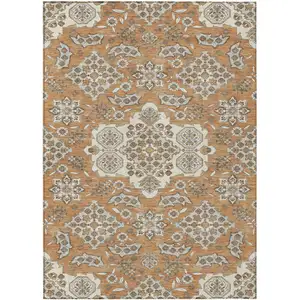 Photo of Terra Cotta Gray And Beige Medallion Washable Indoor Outdoor Area Rug