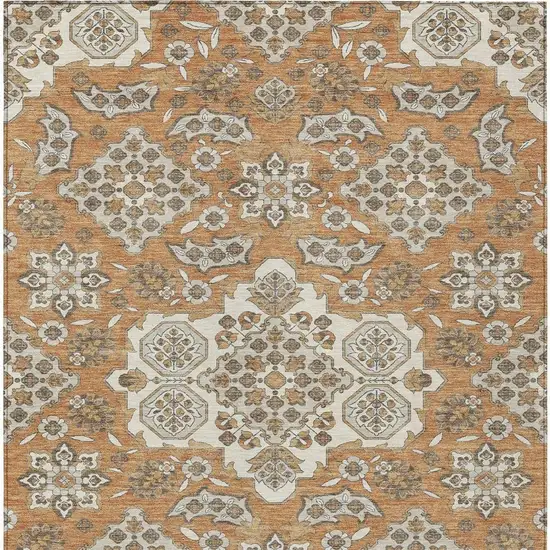 Terra Cotta Gray And Beige Medallion Washable Indoor Outdoor Area Rug Photo 4