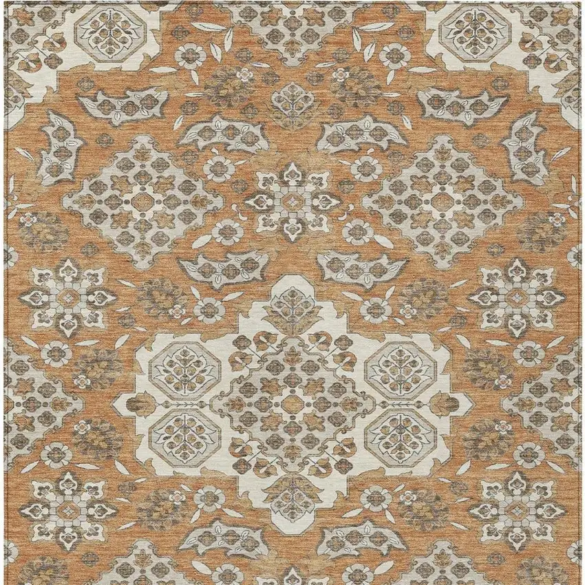 Terra Cotta Gray And Beige Medallion Washable Indoor Outdoor Area Rug Photo 4