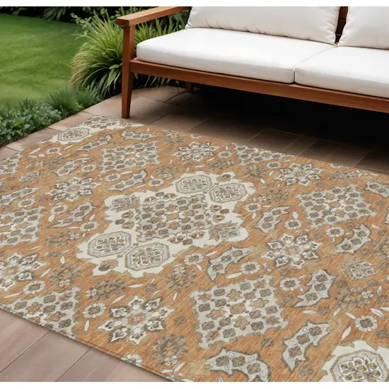 Terra Cotta Gray And Beige Medallion Washable Indoor Outdoor Area Rug Photo 2