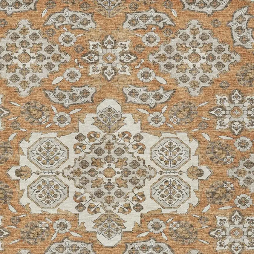 Terra Cotta Gray And Beige Medallion Washable Indoor Outdoor Area Rug Photo 3