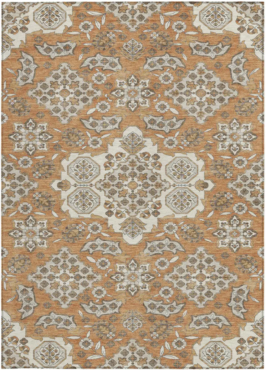 Terra Cotta Gray And Beige Medallion Washable Indoor Outdoor Area Rug Photo 3