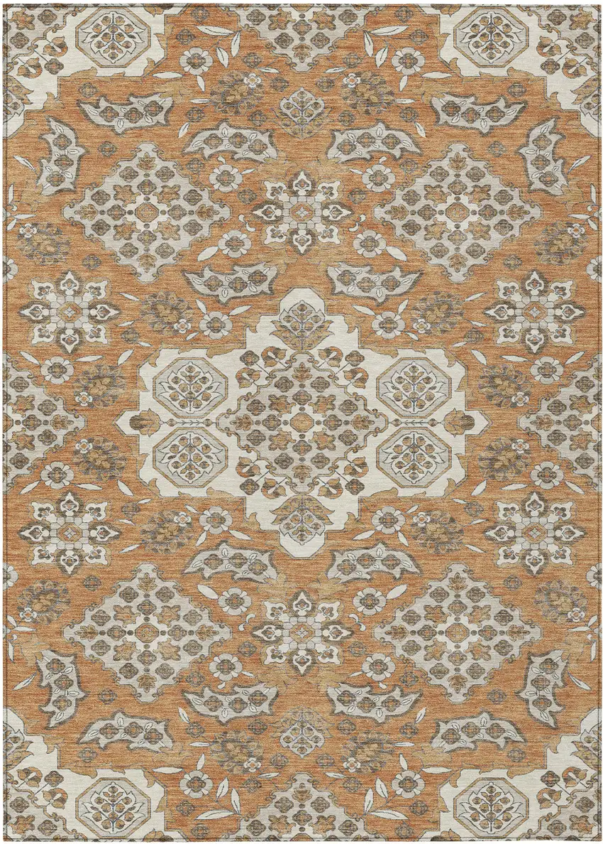 Terra Cotta Gray And Beige Medallion Washable Indoor Outdoor Area Rug Photo 1