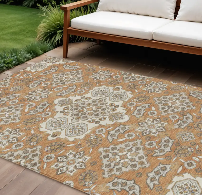 Terra Cotta Gray And Beige Medallion Washable Indoor Outdoor Area Rug Photo 2