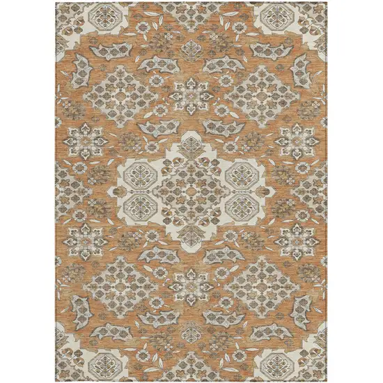 Terra Cotta Gray And Beige Medallion Washable Indoor Outdoor Area Rug Photo 4