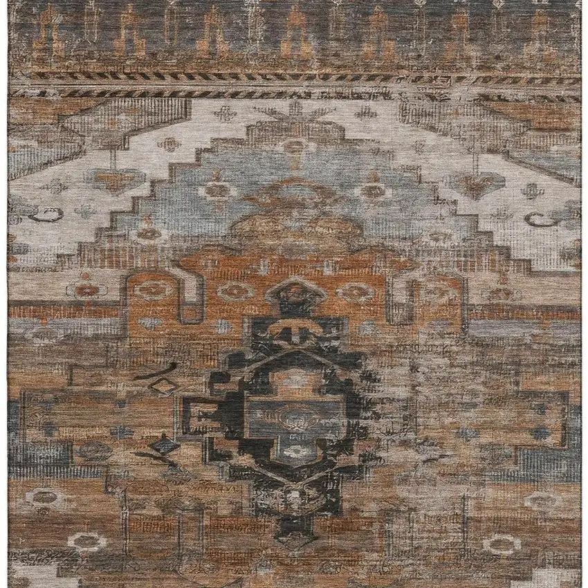 Terra Cotta Gray And Beige Oriental Washable Area Rug With UV Protection Photo 3