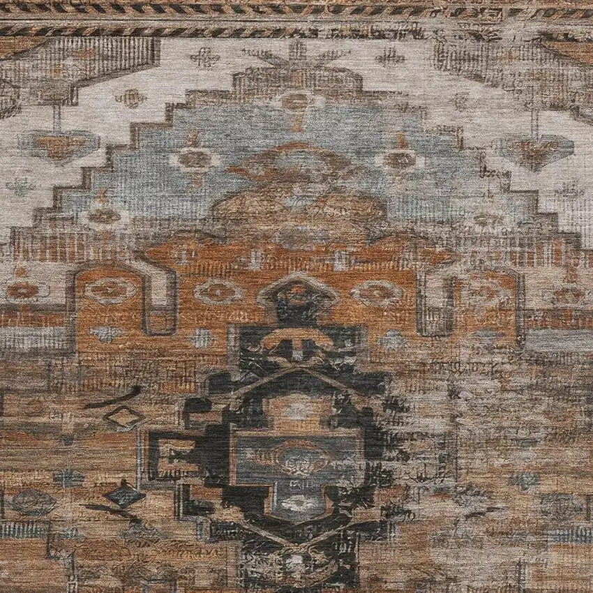 Terra Cotta Gray And Beige Oriental Washable Area Rug With UV Protection Photo 2