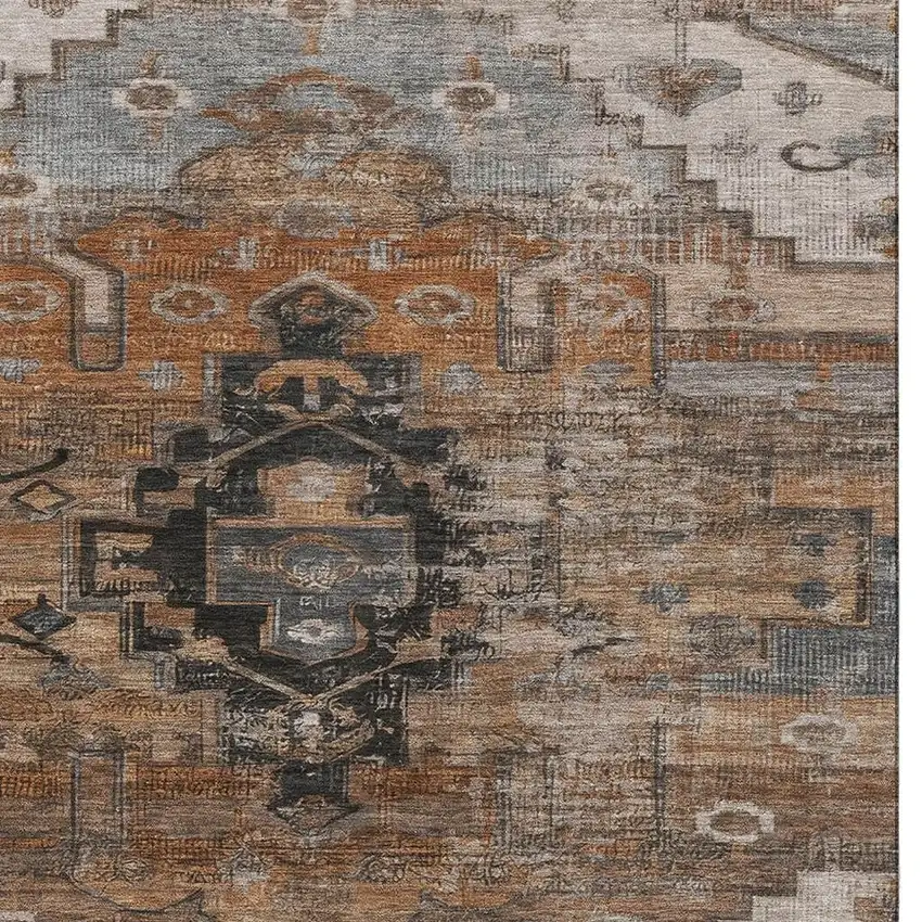 Terra Cotta Gray And Beige Oriental Washable Area Rug With UV Protection Photo 2