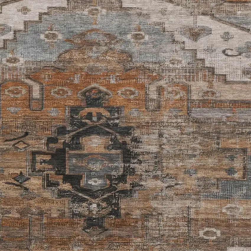 Terra Cotta Gray And Beige Oriental Washable Area Rug With UV Protection Photo 2