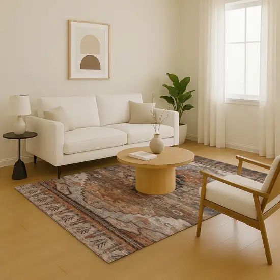 Terra Cotta Gray And Beige Oriental Washable Area Rug With UV Protection Photo 5