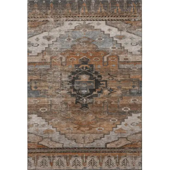 Terra Cotta Gray And Beige Oriental Washable Area Rug With UV Protection Photo 3
