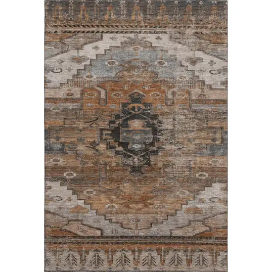 Terra Cotta Gray And Beige Oriental Washable Area Rug With UV Protection Photo 1