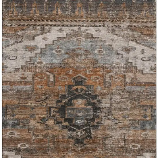 Terra Cotta Gray And Beige Oriental Washable Area Rug With UV Protection Photo 2