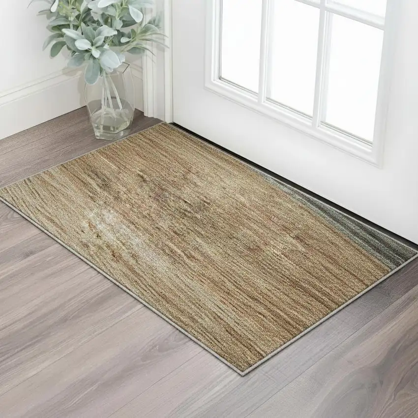 Terra Cotta Gray And Beige Striped Washable Area Rug With UV Protection Photo 2