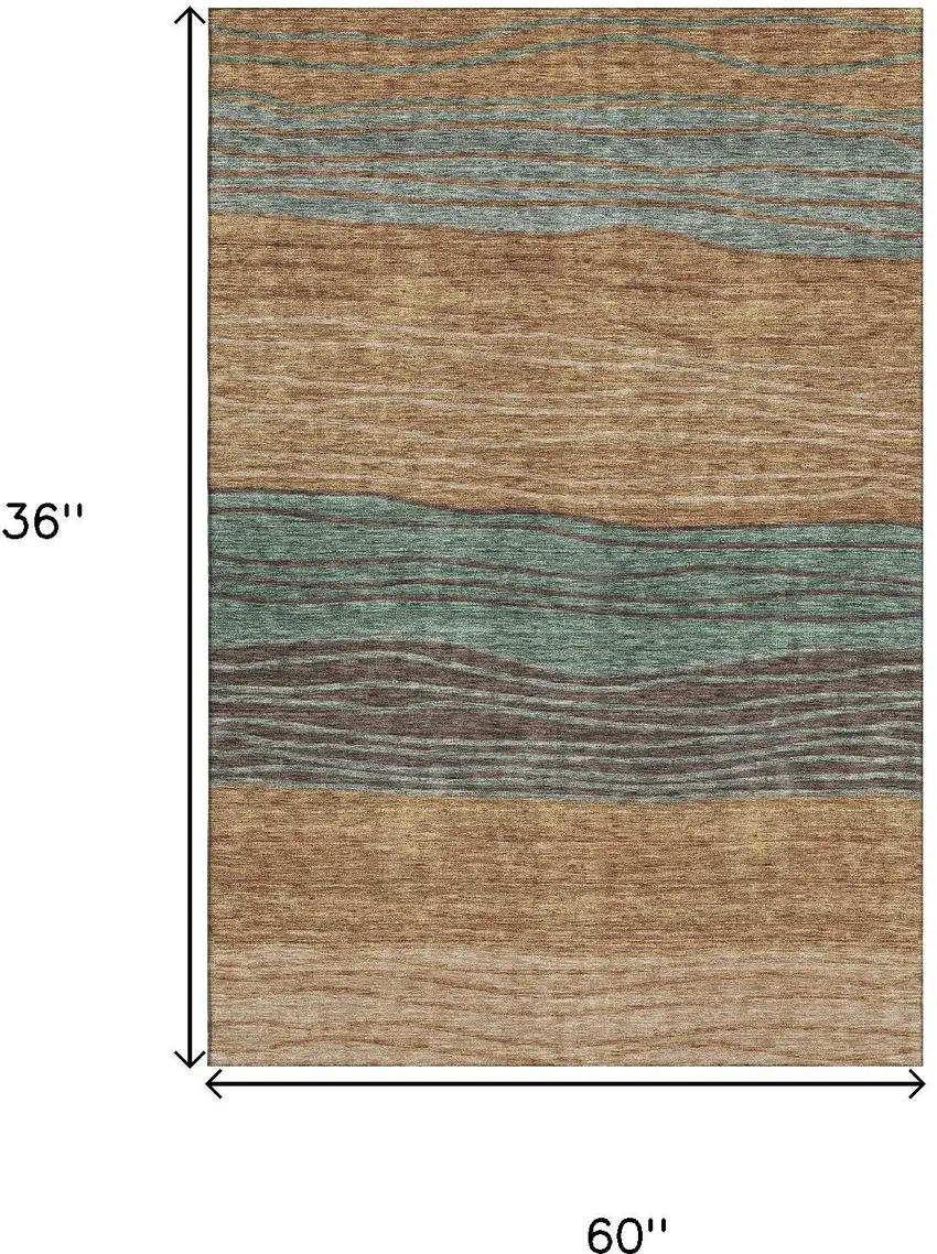 Terra Cotta Gray And Beige Striped Washable Area Rug With UV Protection Photo 3
