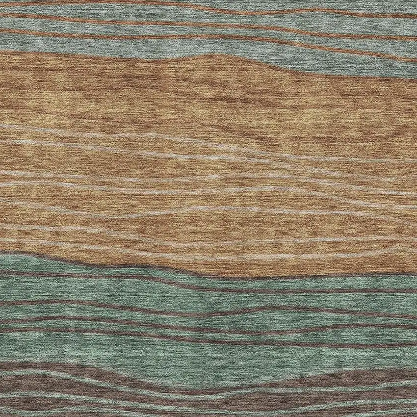 Terra Cotta Gray And Beige Striped Washable Area Rug With UV Protection Photo 4