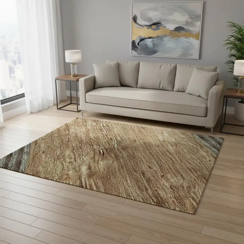 Terra Cotta Gray And Beige Striped Washable Area Rug With UV Protection Photo 2