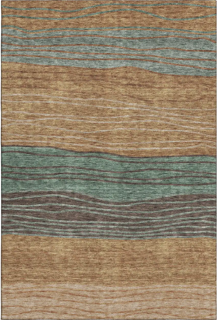 Terra Cotta Gray And Beige Striped Washable Area Rug With UV Protection Photo 6