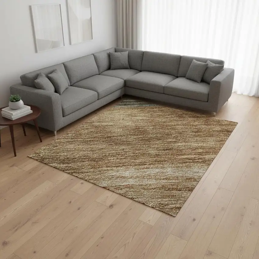 Terra Cotta Gray And Beige Striped Washable Area Rug With UV Protection Photo 2