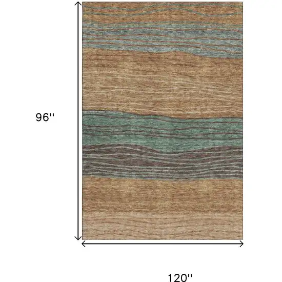 Terra Cotta Gray And Beige Striped Washable Area Rug With UV Protection Photo 3