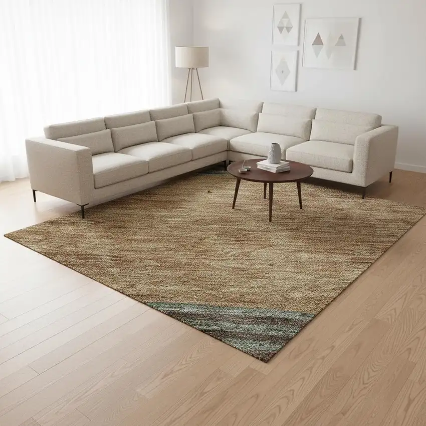 Terra Cotta Gray And Beige Striped Washable Area Rug With UV Protection Photo 2