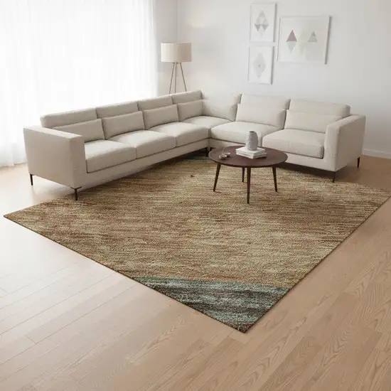 Terra Cotta Gray And Beige Striped Washable Area Rug With UV Protection Photo 2