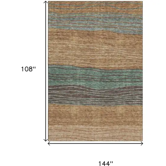 Terra Cotta Gray And Beige Striped Washable Area Rug With UV Protection Photo 3