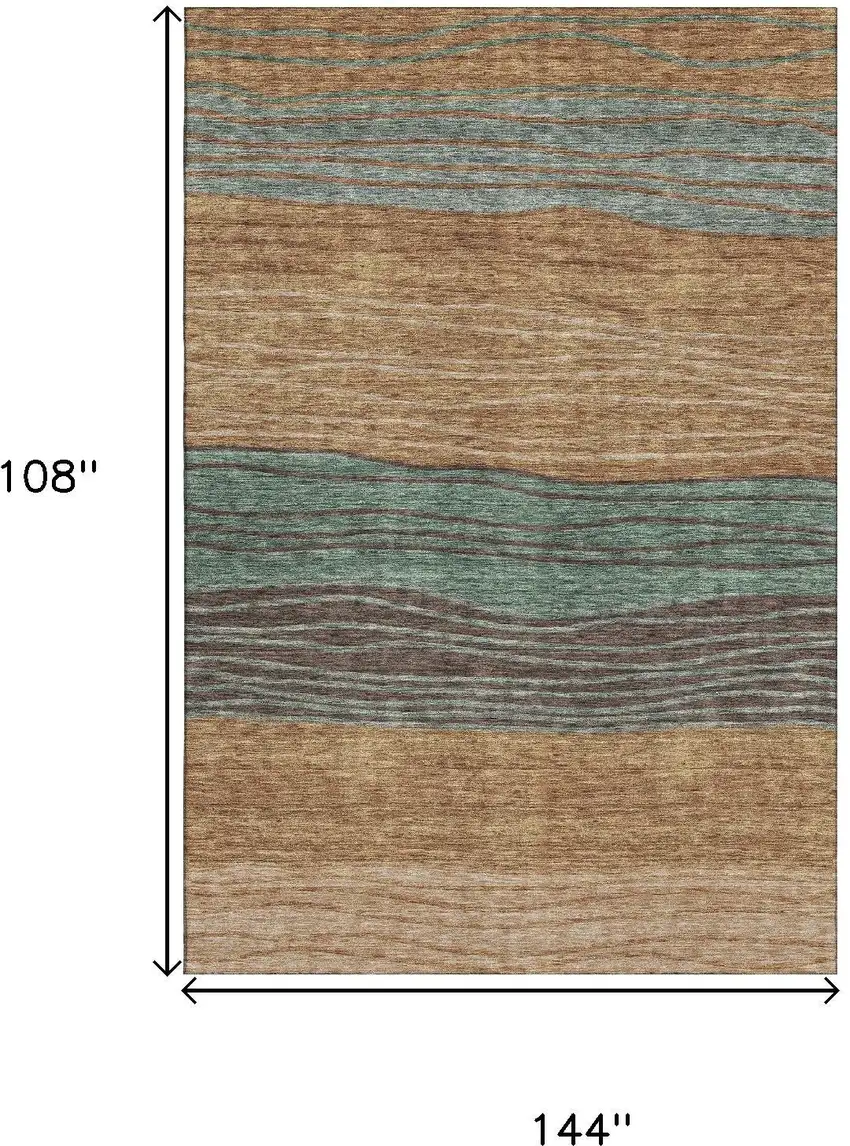 Terra Cotta Gray And Beige Striped Washable Area Rug With UV Protection Photo 3