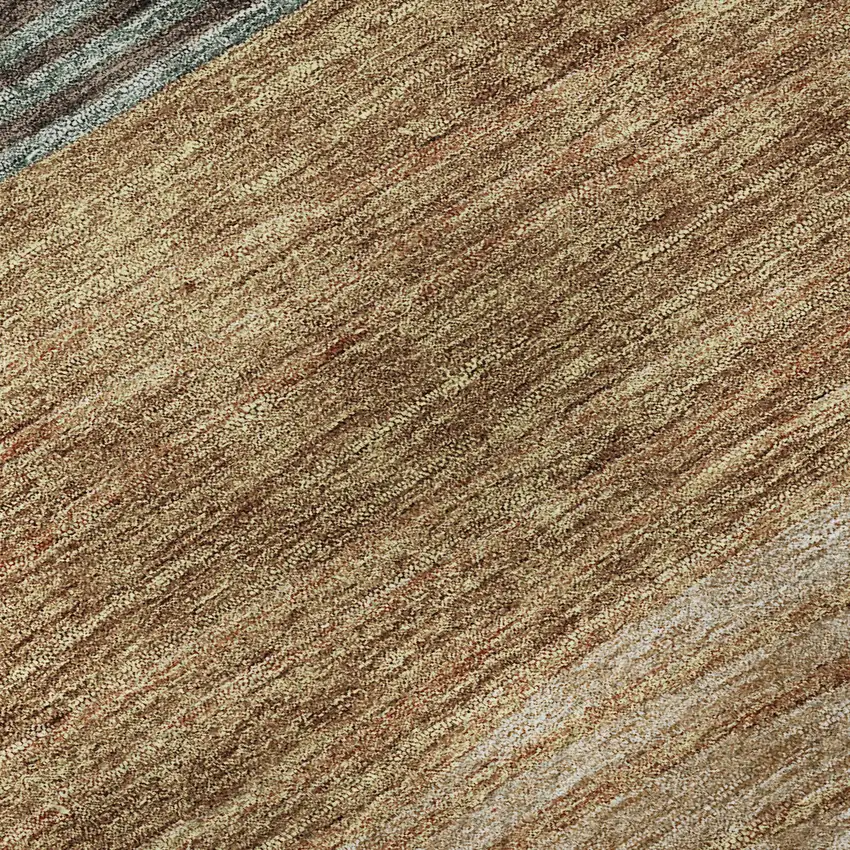 Terra Cotta Gray And Beige Striped Washable Area Rug With UV Protection Photo 1