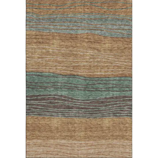 Terra Cotta Gray And Beige Striped Washable Area Rug With UV Protection Photo 5