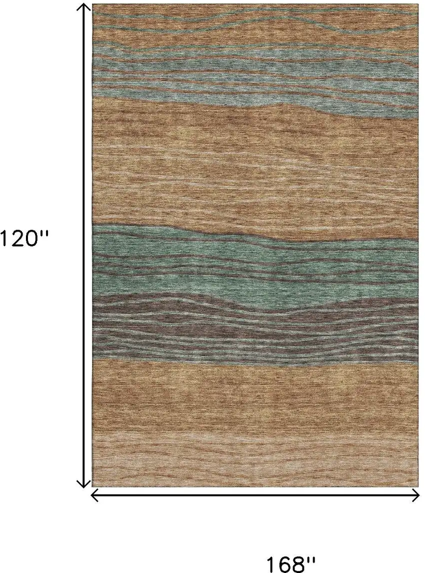 Terra Cotta Gray And Beige Striped Washable Area Rug With UV Protection Photo 3