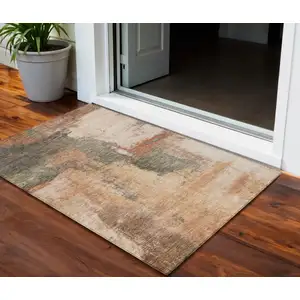 Photo of Terra Cotta Gray And Brown Abstract Washable Indoor Outdoor Area Rug