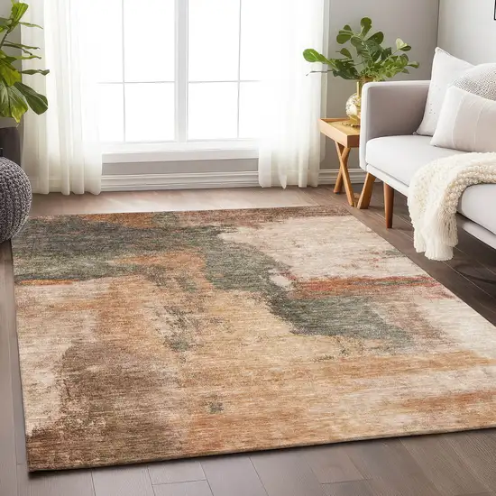 Terra Cotta Gray And Brown Abstract Washable Indoor Outdoor Area Rug Photo 8