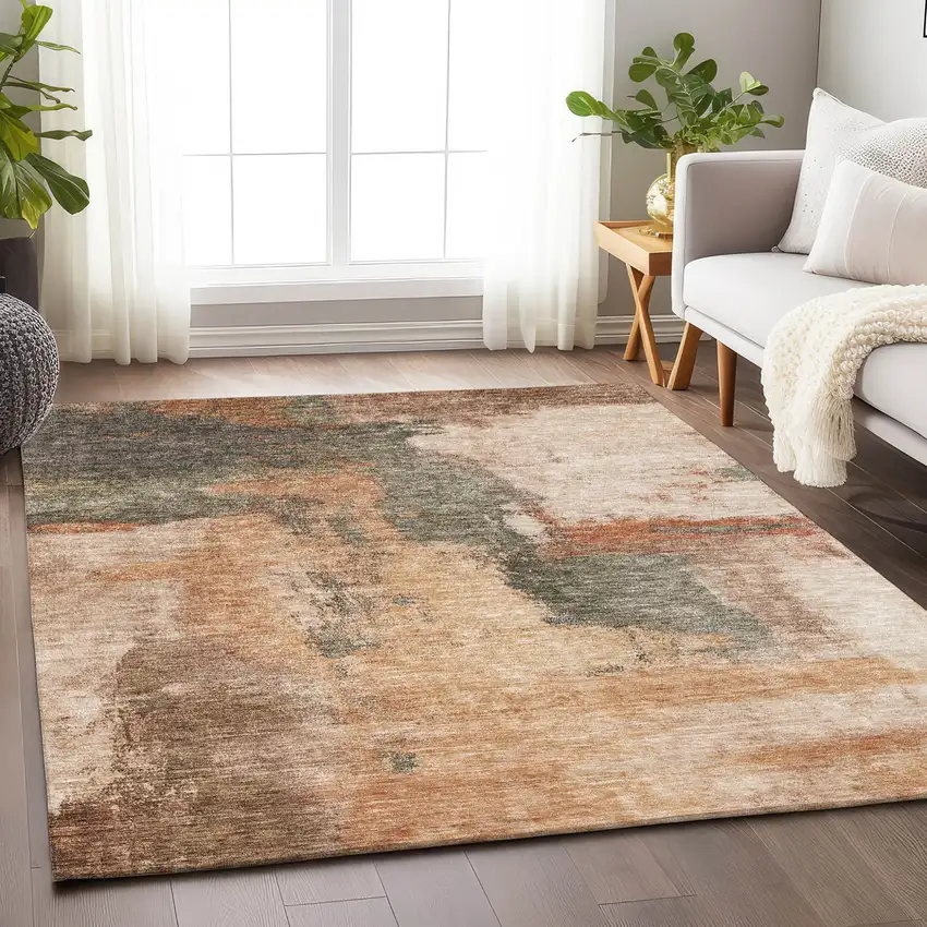 Terra Cotta Gray And Brown Abstract Washable Indoor Outdoor Area Rug Photo 8