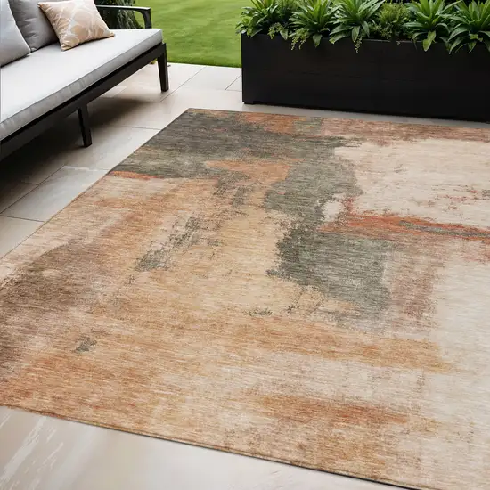 Terra Cotta Gray And Brown Abstract Washable Indoor Outdoor Area Rug Photo 1