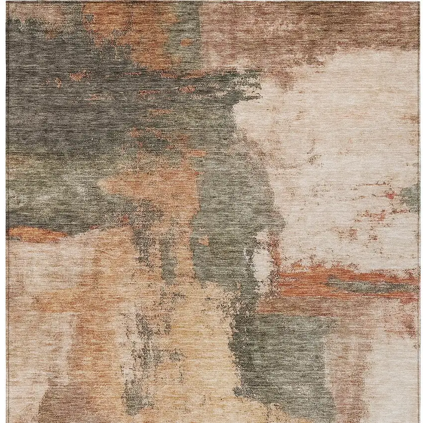 Terra Cotta Gray And Brown Abstract Washable Indoor Outdoor Area Rug Photo 6