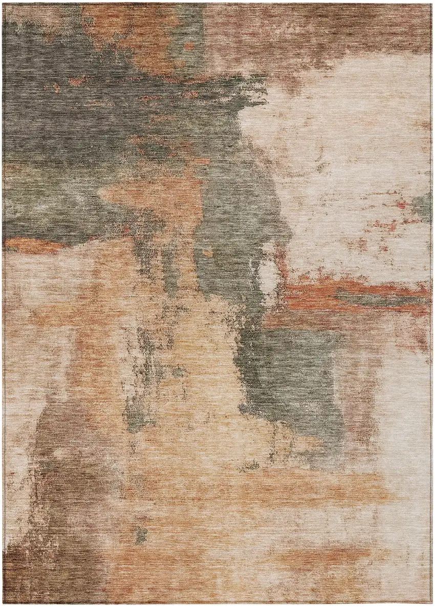 Terra Cotta Gray And Brown Abstract Washable Indoor Outdoor Area Rug Photo 2