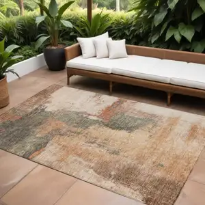 Photo of Terra Cotta Gray And Brown Abstract Washable Indoor Outdoor Area Rug