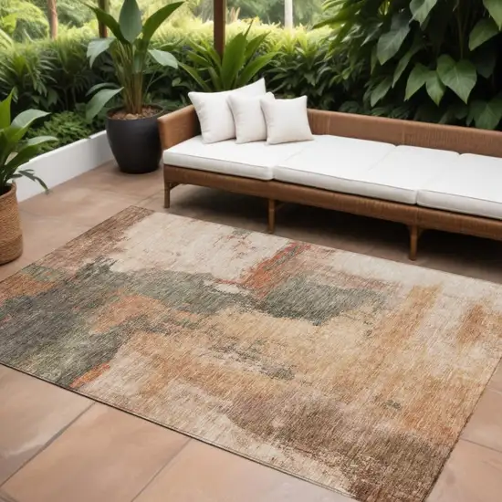Terra Cotta Gray And Brown Abstract Washable Indoor Outdoor Area Rug Photo 1