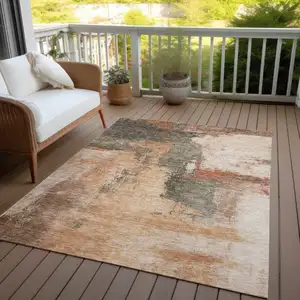 Photo of Terra Cotta Gray And Brown Abstract Washable Indoor Outdoor Area Rug
