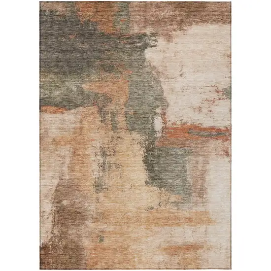Terra Cotta Gray And Brown Abstract Washable Indoor Outdoor Area Rug Photo 2