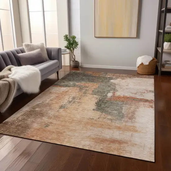 Terra Cotta Gray And Brown Abstract Washable Indoor Outdoor Area Rug Photo 9
