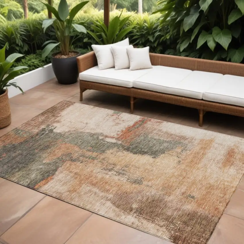 Terra Cotta Gray And Brown Abstract Washable Indoor Outdoor Area Rug Photo 1