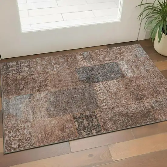 Terra Cotta Gray And Charcoal Patchwork Washable Area Rug With UV Protection Photo 1