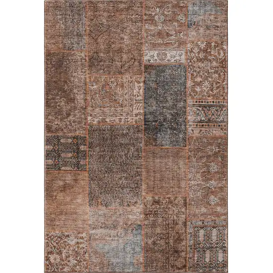 Terra Cotta Gray And Charcoal Patchwork Washable Area Rug With UV Protection Photo 3