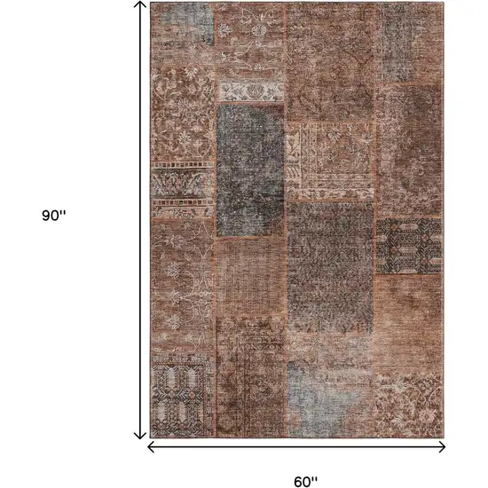 Terra Cotta Gray And Charcoal Patchwork Washable Area Rug With UV Protection Photo 3