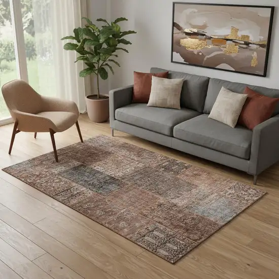 Terra Cotta Gray And Charcoal Patchwork Washable Area Rug With UV Protection Photo 1