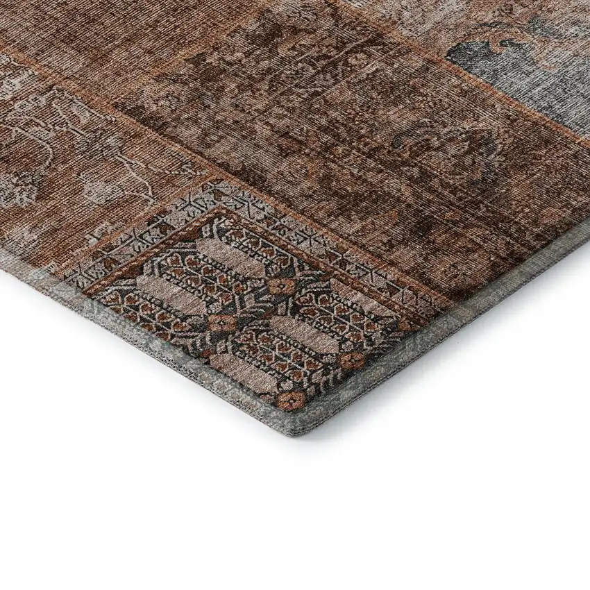 Terra Cotta Gray And Charcoal Patchwork Washable Area Rug With UV Protection Photo 7